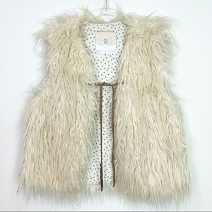 HEI HEI OFF-WHITE FAUX FUR SLEEVELESS CETS WITH BRAIDED TIE